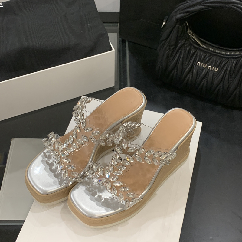 Wears outside rhinestone all-match slippers for women