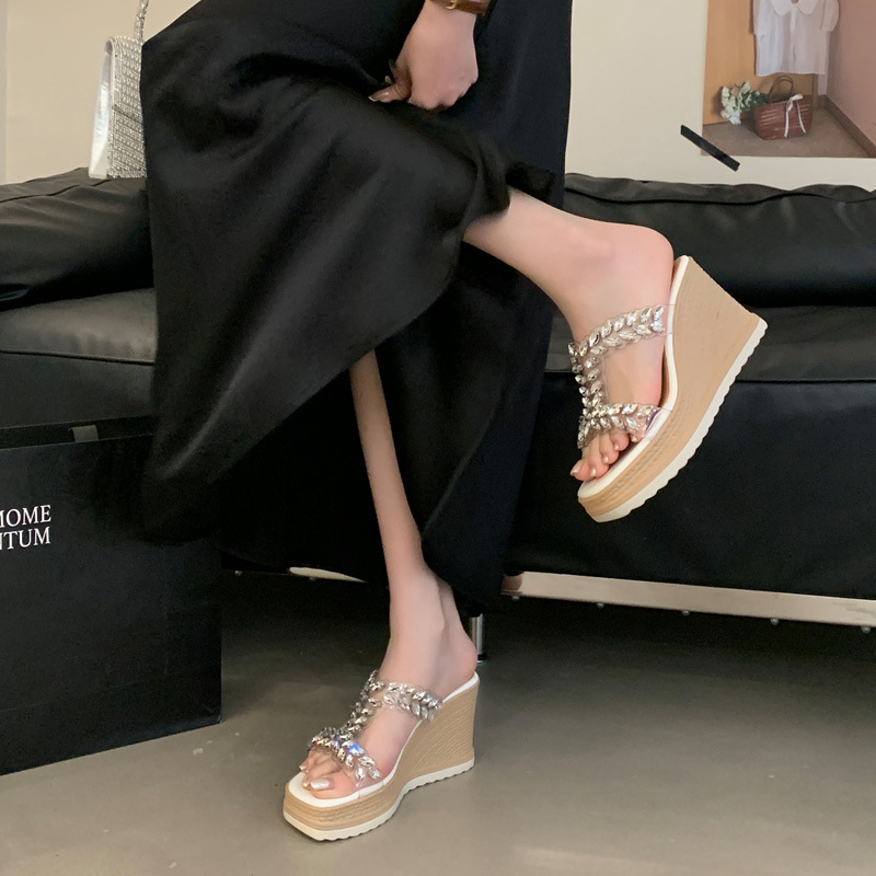 Wears outside rhinestone all-match slippers for women