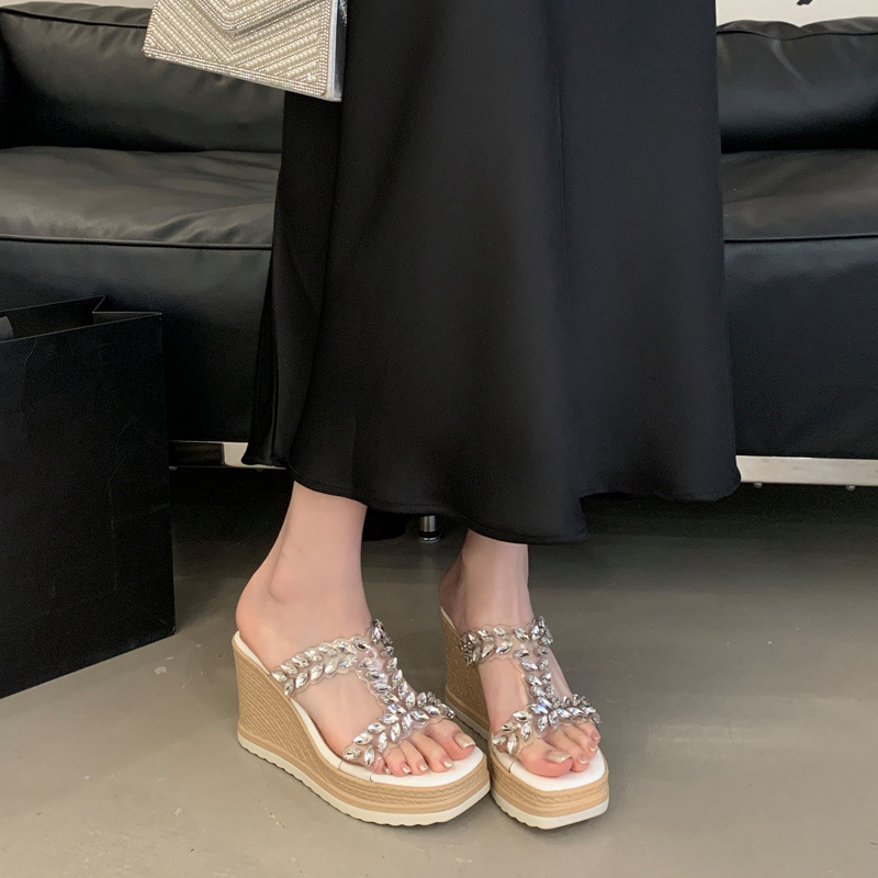 Wears outside rhinestone all-match slippers for women