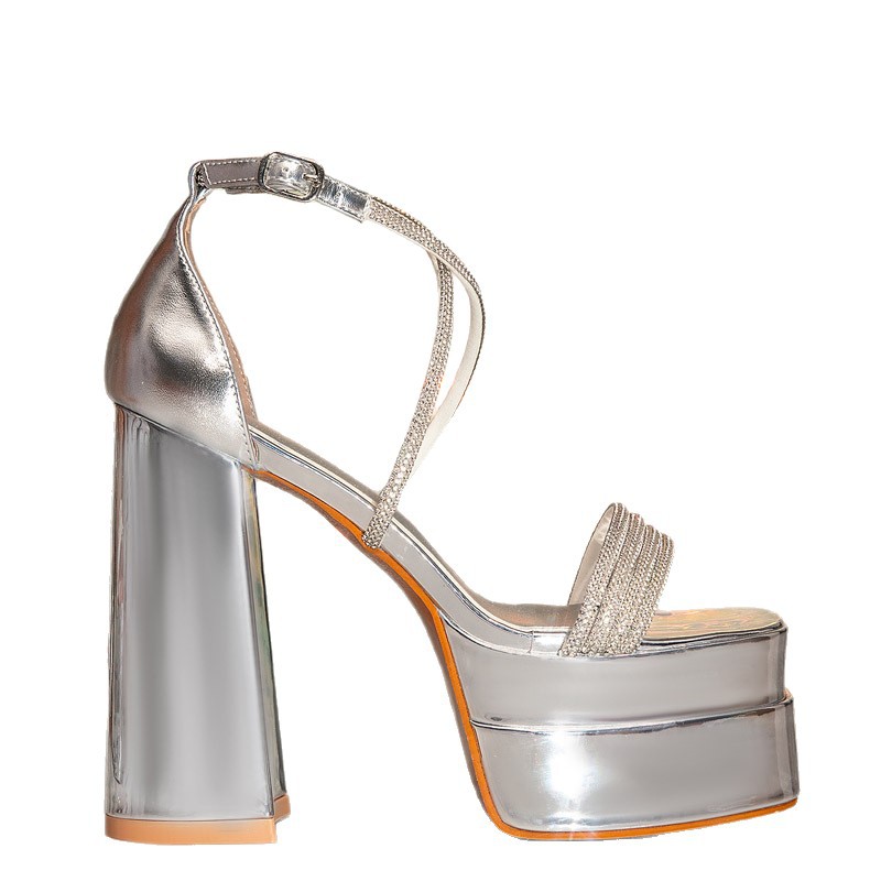 Hasp silver platform thick double high-heeled shoes