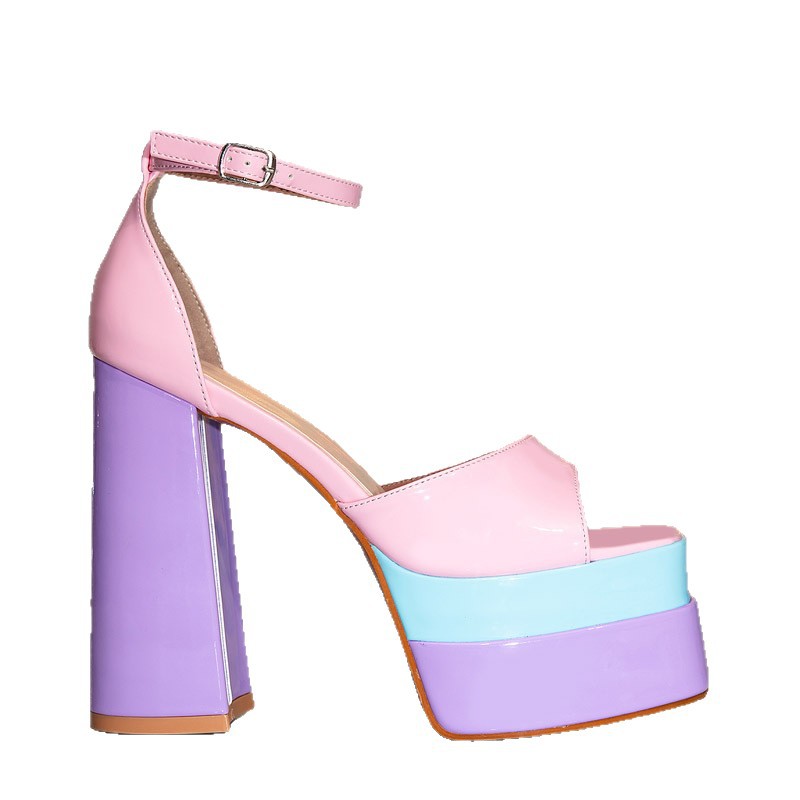 Colors double sandals open toe thick shoes for women