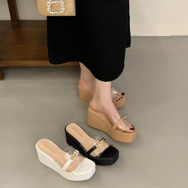 Thick crust high-heeled slippers slipsole platform for women