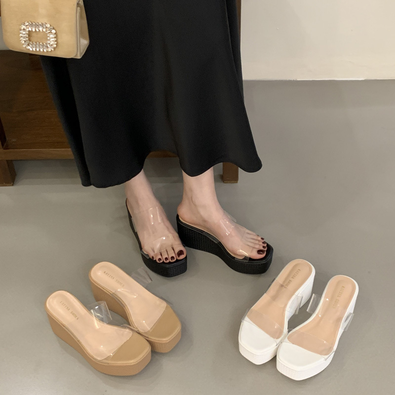 Thick crust slipsole slippers transparent platform for women