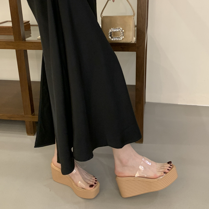Thick crust slipsole slippers transparent platform for women
