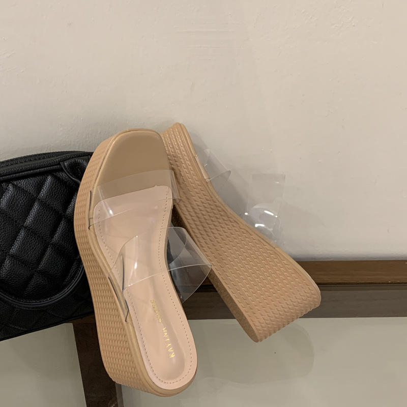 Thick crust slipsole slippers transparent platform for women