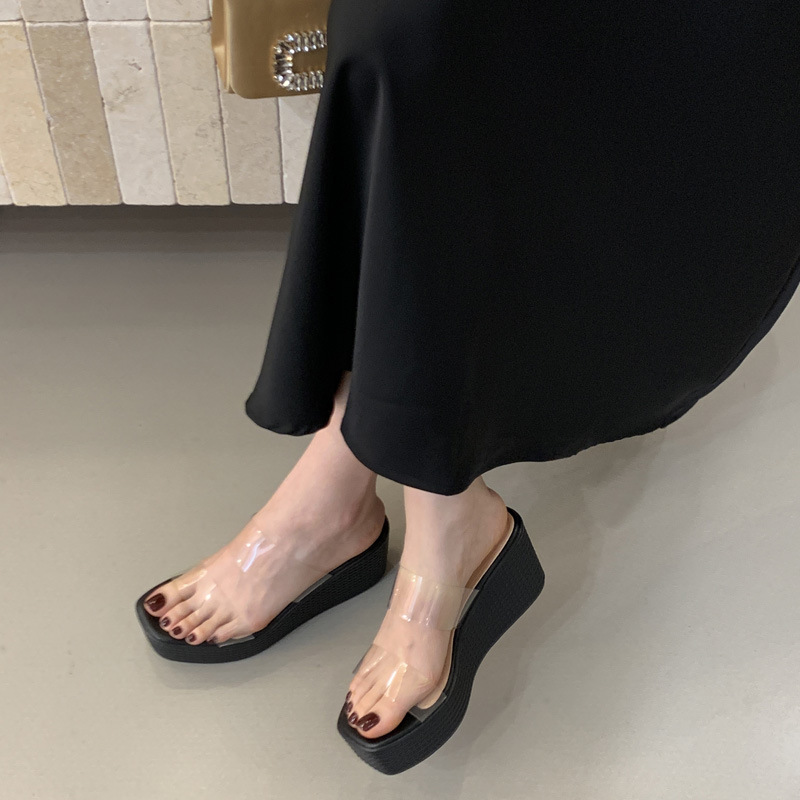 Thick crust slipsole slippers transparent platform for women