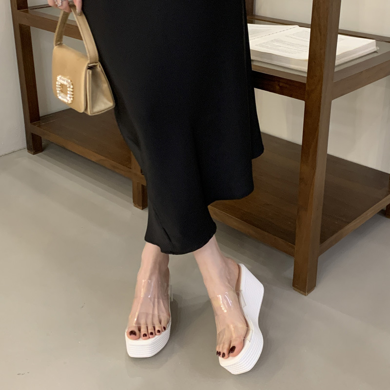 Thick crust slipsole slippers transparent platform for women