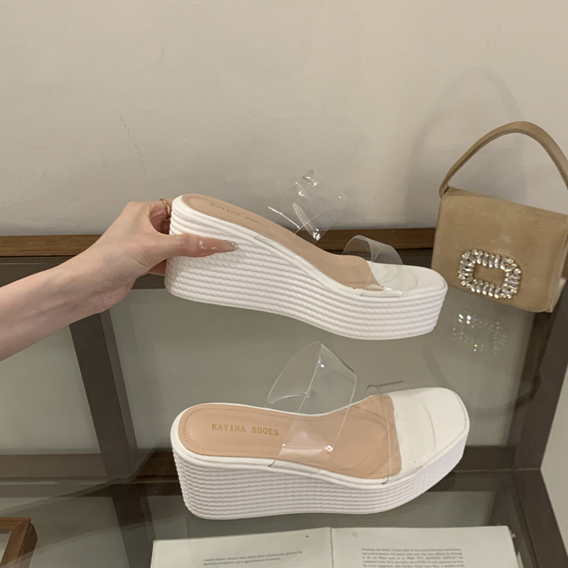 Thick crust slipsole slippers transparent platform for women