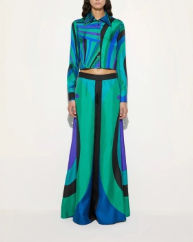 Satin wide leg pants long sleeve long pants 2pcs set