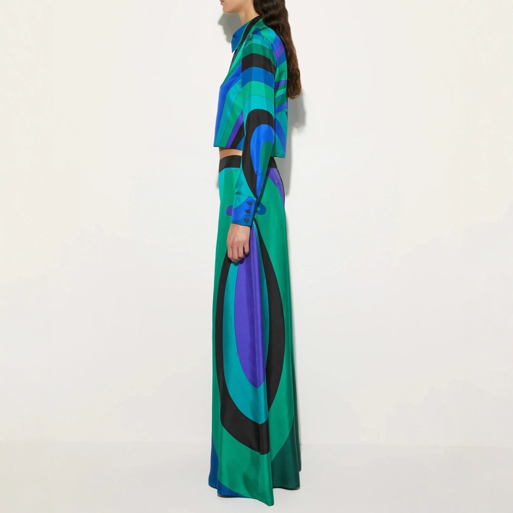 Satin wide leg pants long sleeve long pants 2pcs set