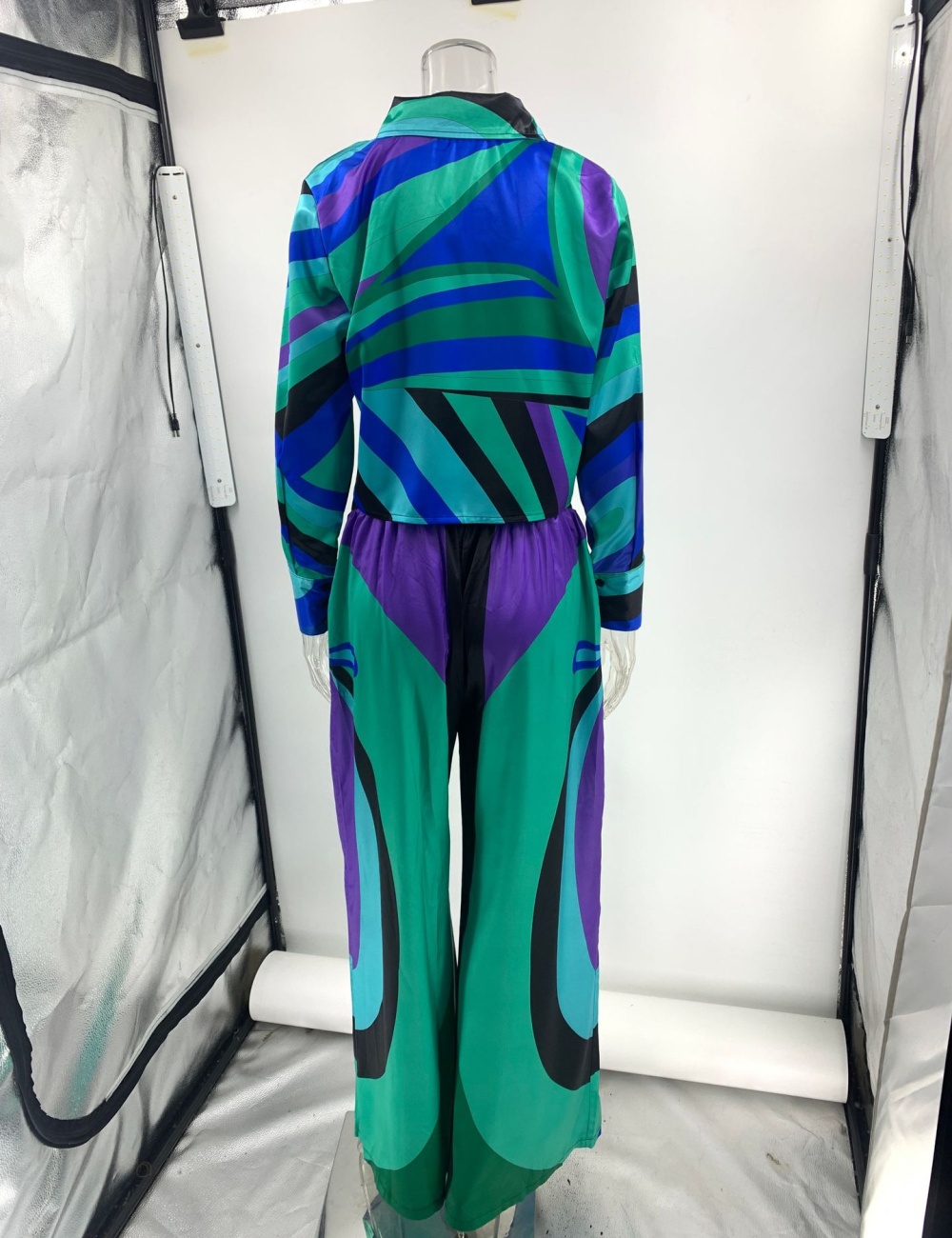 Satin wide leg pants long sleeve long pants 2pcs set