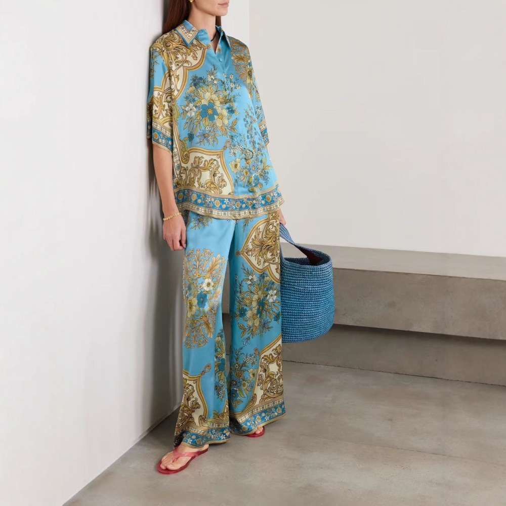 Casual at home shirt satin long pants a set