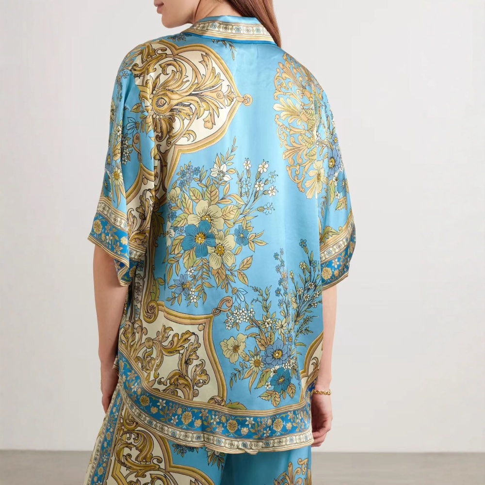 Casual at home shirt satin long pants a set