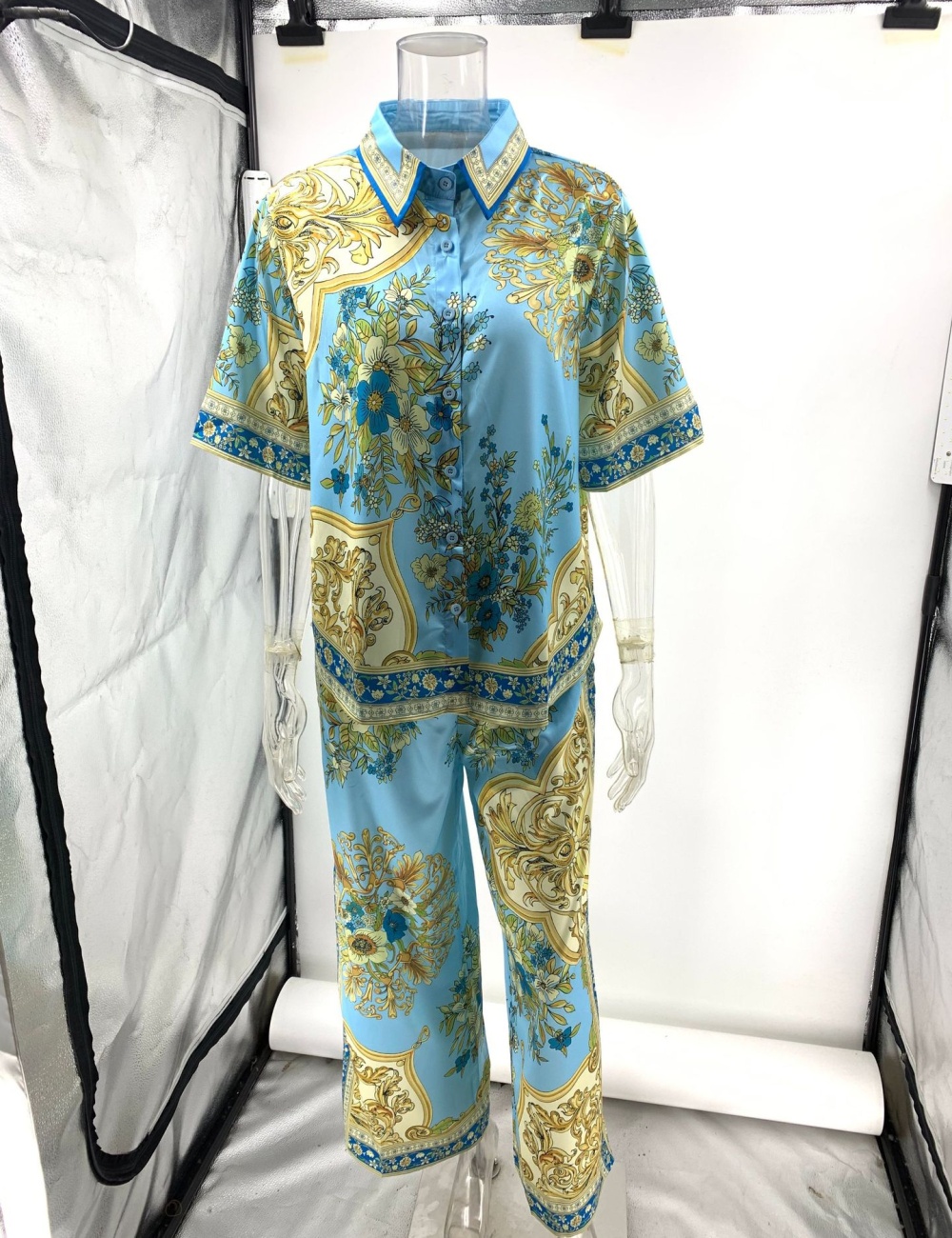 Casual at home shirt satin long pants a set