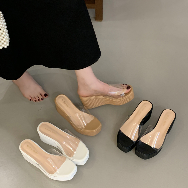 Open toe fish mouth platform thick crust wears outside slippers