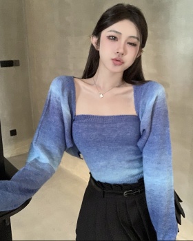 Knitted gradient tops all-match cardigan 2pcs set