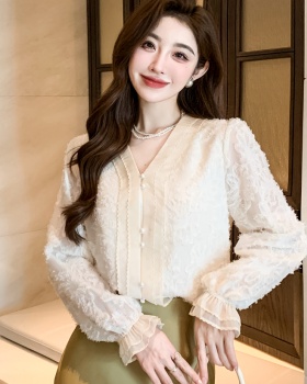 V-neck tops long sleeve chiffon shirt for women