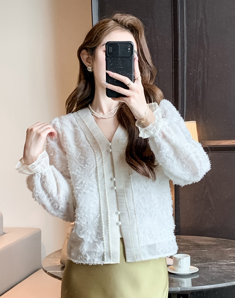 V-neck tops long sleeve chiffon shirt for women