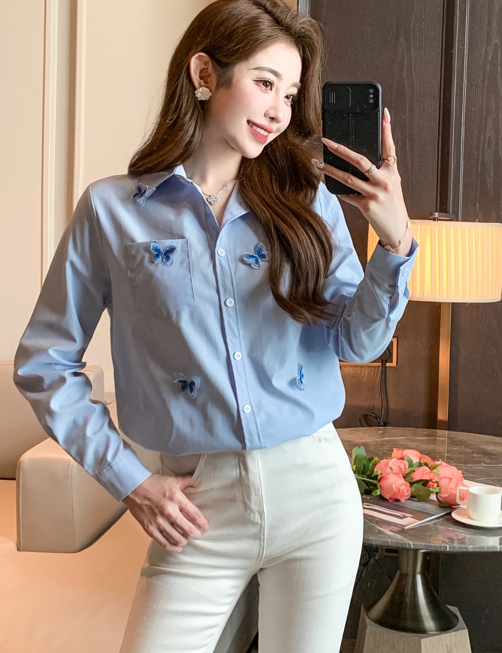 Korean style niche loose shirt Casual butterfly tops for women