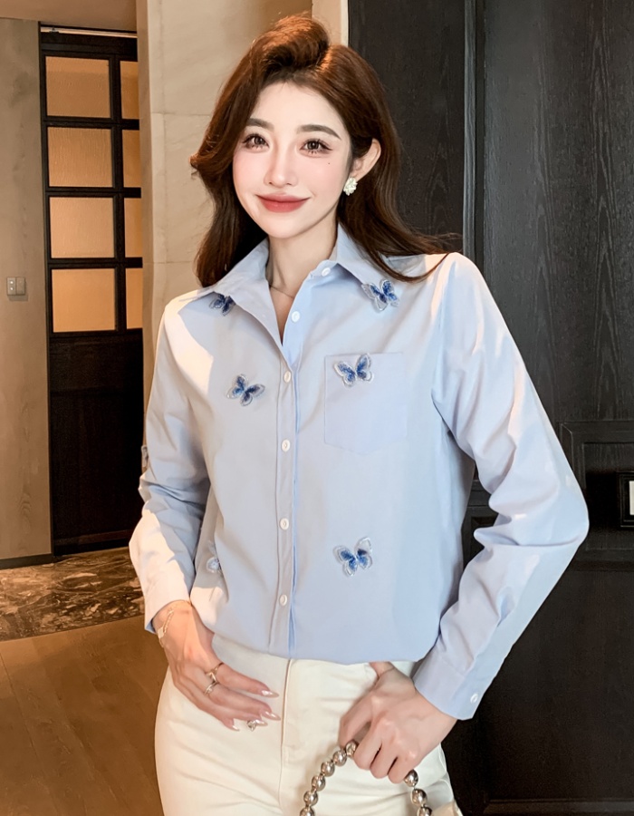 Korean style niche loose shirt Casual butterfly tops for women