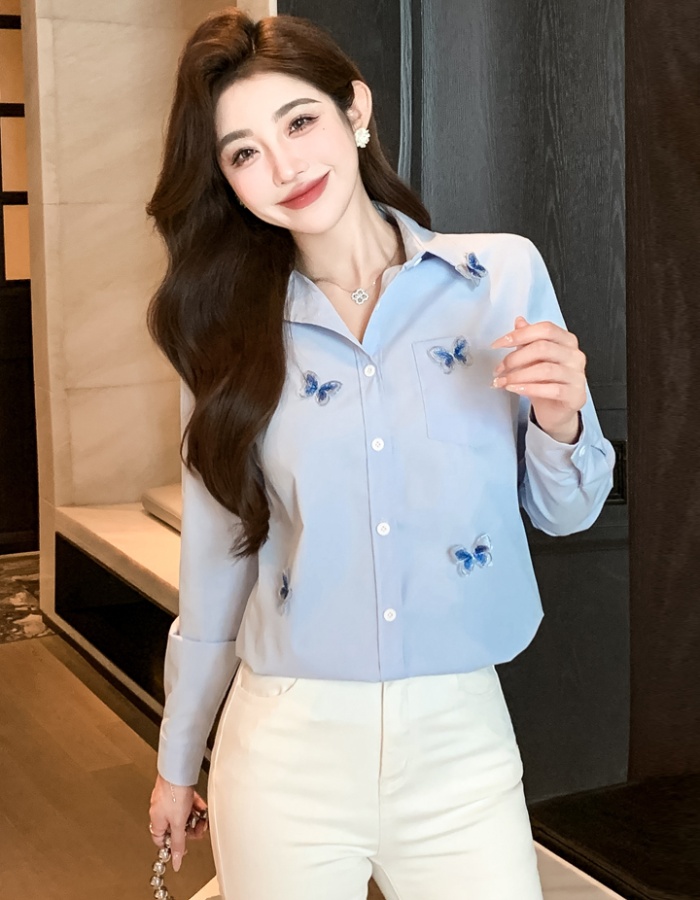Korean style niche loose shirt Casual butterfly tops for women
