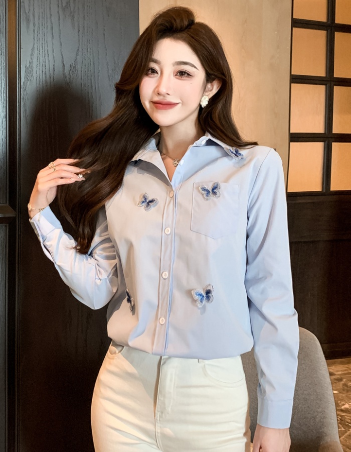Korean style niche loose shirt Casual butterfly tops for women