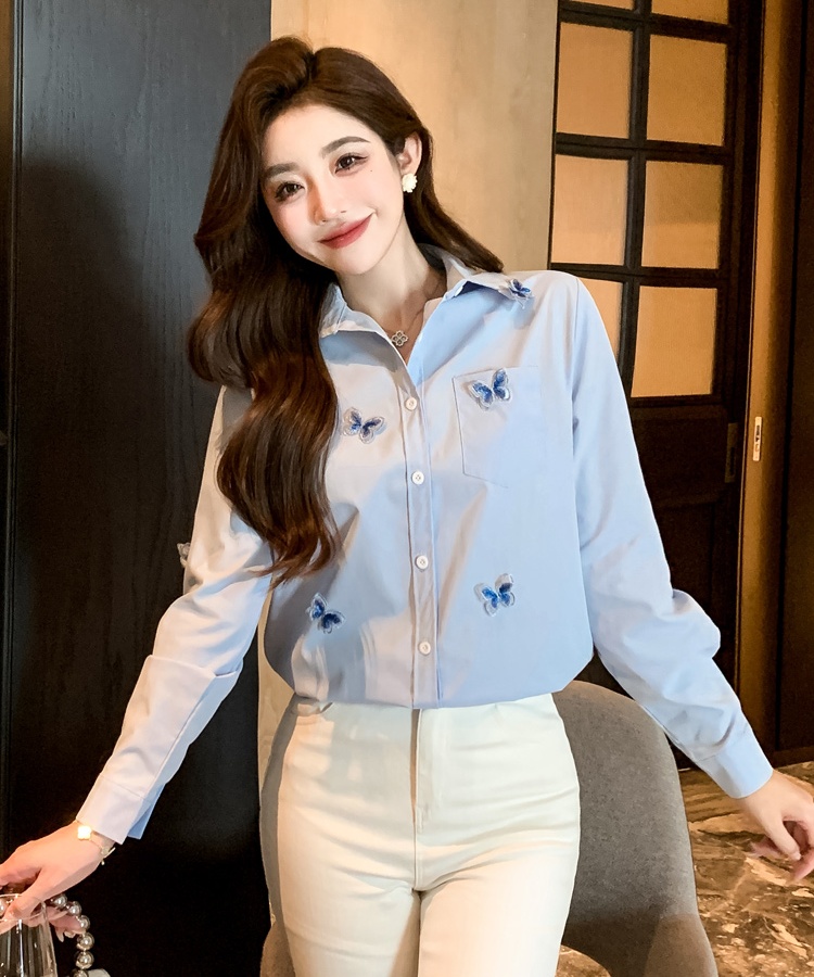 Korean style niche loose shirt Casual butterfly tops for women