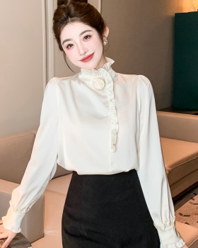 Retro rose tops wood ear profession shirt for women