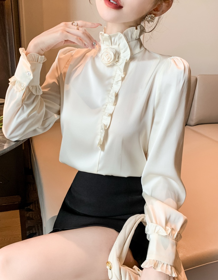 Retro rose tops wood ear profession shirt for women