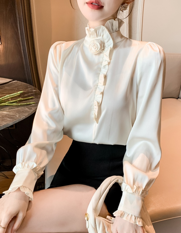 Retro rose tops wood ear profession shirt for women