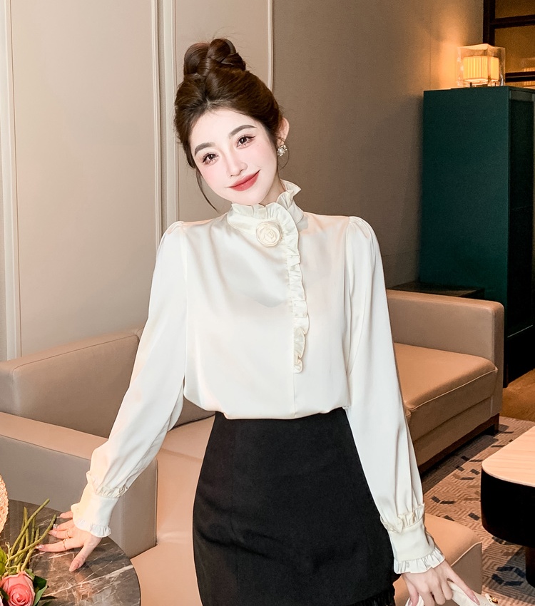 Retro rose tops wood ear profession shirt for women