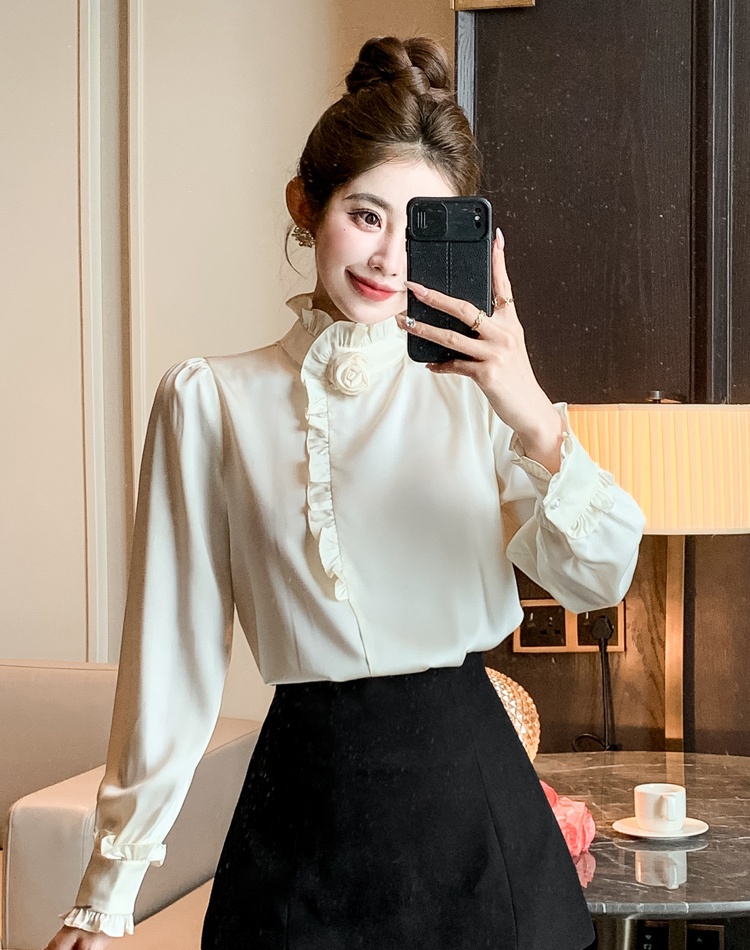 Retro rose tops wood ear profession shirt for women