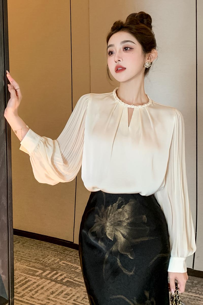 Spring chiffon profession tops crimp retro shirt