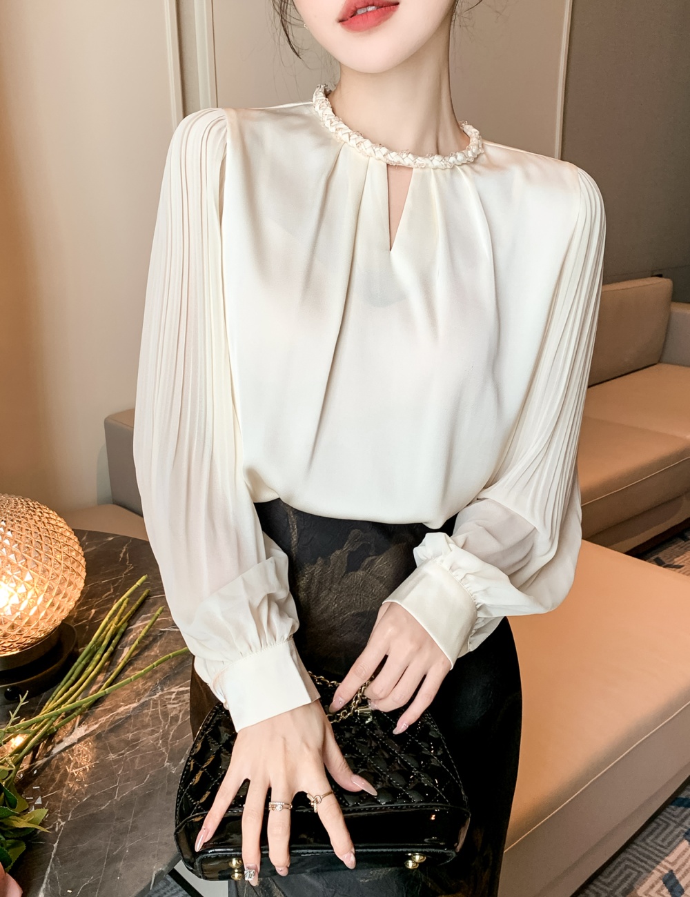 Spring chiffon profession tops crimp retro shirt