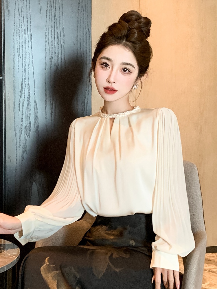 Spring chiffon profession tops crimp retro shirt