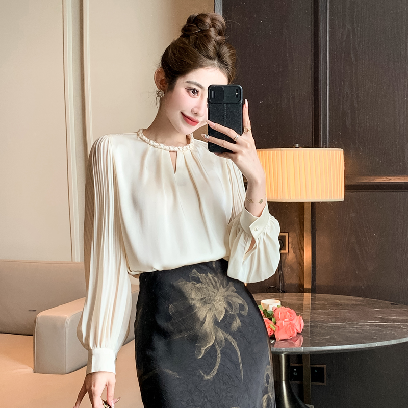 Spring chiffon profession tops crimp retro shirt