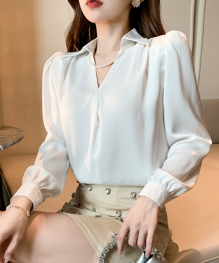 Spring pearls chain light luxury shirt France style drape tops