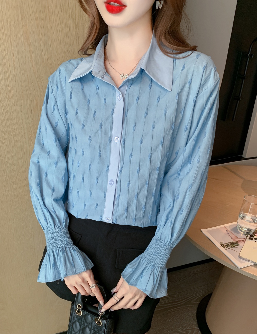 Lotus leaf edges business suit spring shirt for women