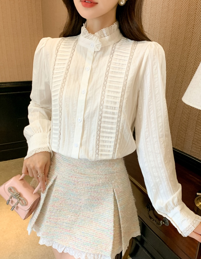 Spring all-match shirt embroidery court style tops
