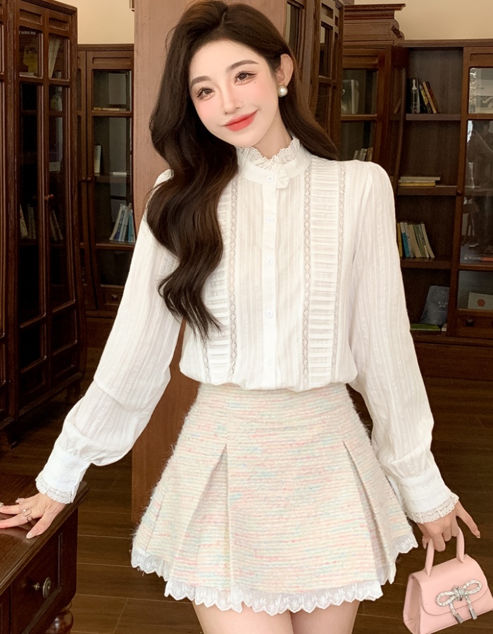 Spring all-match shirt embroidery court style tops