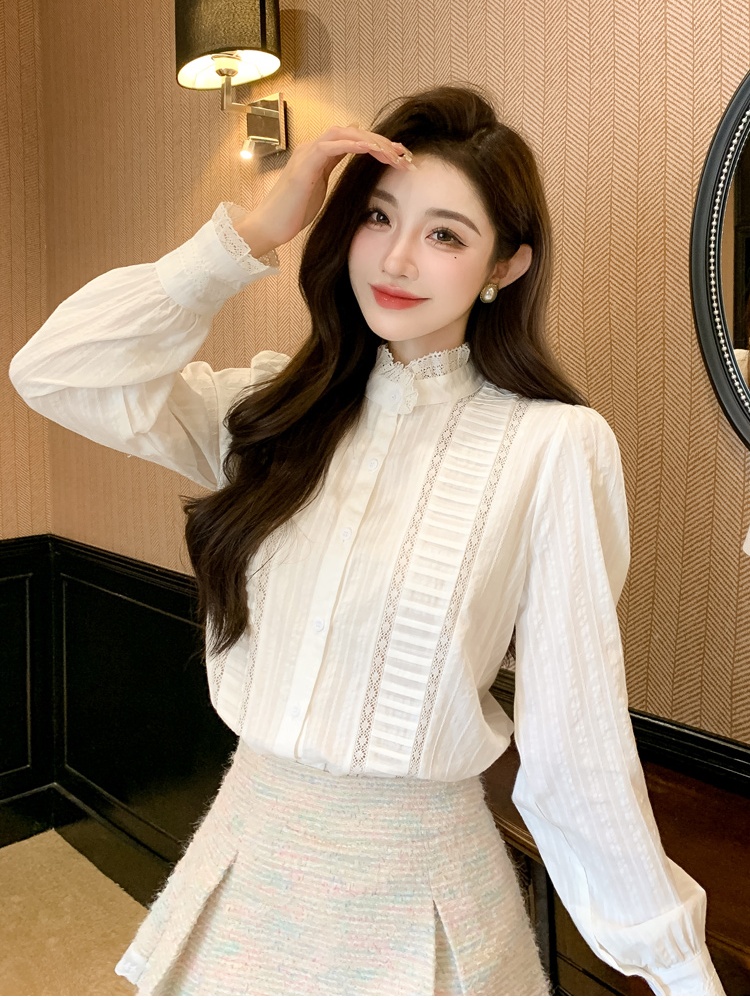 Spring all-match shirt embroidery court style tops