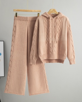 Casual wide leg pants knitted sweater 2pcs set