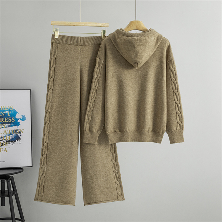Casual wide leg pants knitted sweater 2pcs set