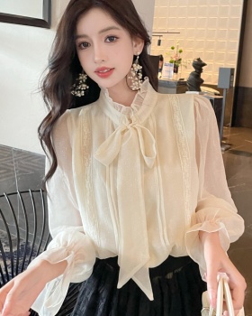 Long sleeve frenum small shirt bow shirt for women