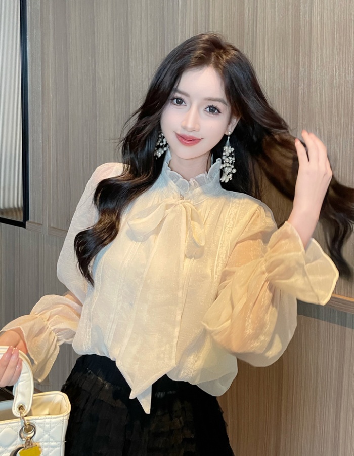 Long sleeve frenum small shirt bow shirt for women