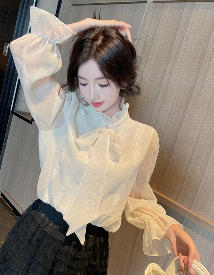 Long sleeve frenum small shirt bow shirt for women