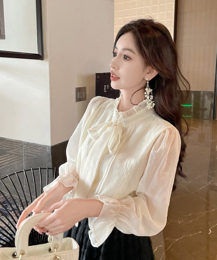 Long sleeve frenum small shirt bow shirt for women
