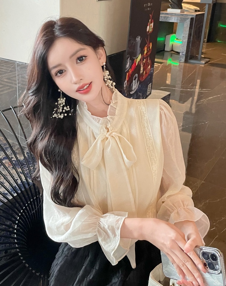 Long sleeve frenum small shirt bow shirt for women