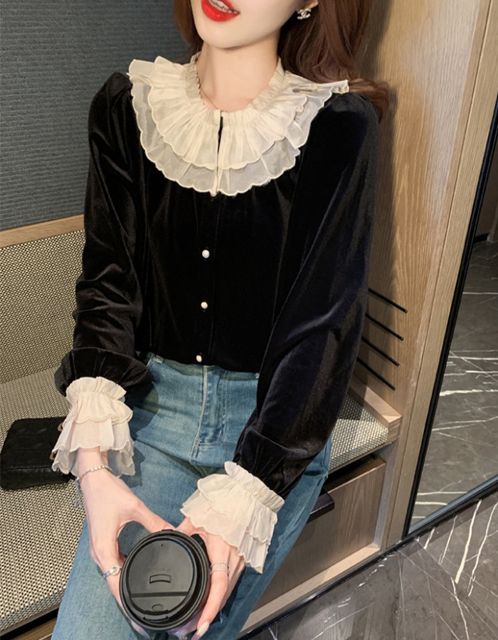 Embroidery commuting tops lace profession small shirt