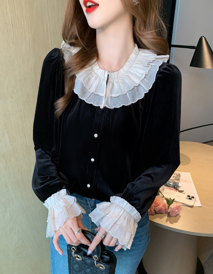 Embroidery commuting tops lace profession small shirt